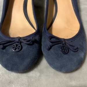 Tory Burch Women's Blue Suede Wedge Heels Size 7 M Leather Sole Logo Boho